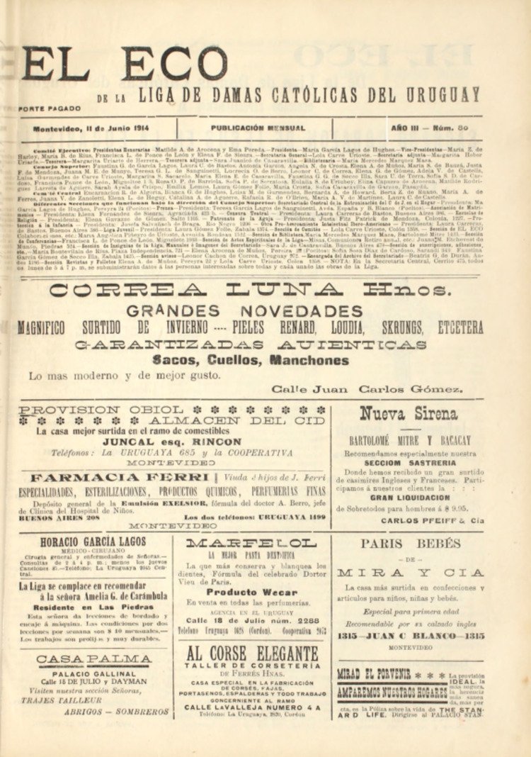 EL ECO (DE LA LIGA DE LAS DAMAS CATOLICAS DEL URUGUAY) del 11/06/1914